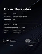 Toocki Wireless Bluetooth 5.1 Receiver Adapter 3.5mm Jack Audio Music Dongle USB Car Bluetooth Transmitter for Aux Car Speaker