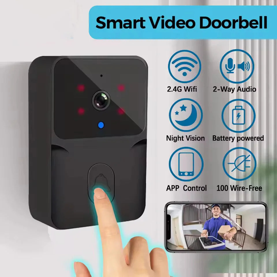 Wireless Smart Video Doorbell, 2.4G WiFi Home Security Camera, 2-way Audio, Night Vision, Battery, Secure Home Monitoring