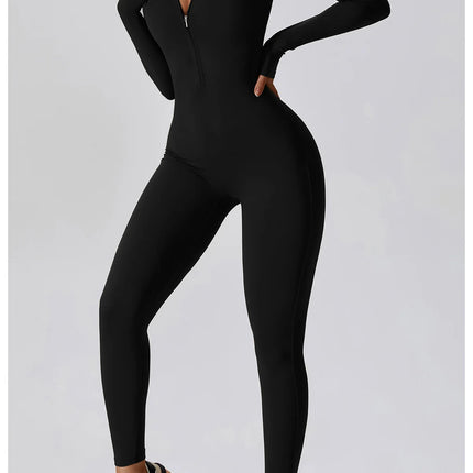 Yoga Boilersuit Long Sleeved Women's Sportswear Gym Zipper Jumpsuits Workout High-intensity Fitness One-piece Skin-tight Garment