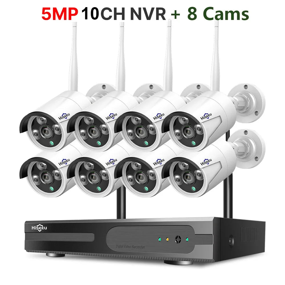Hiseeu 3/5MP WiFi CCTV Camera Security System IR Night Vision Bullet Camera Set 10CH NVR Wireless CCTV Surveillance System