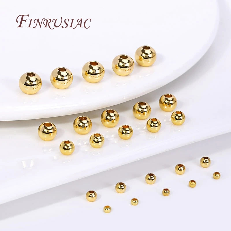18K Gold Plated Separators For Bead,Spacers Beads For Jewelry Making,Brass Metal Round Beads,DIY Bracelets/Necklace Accessories