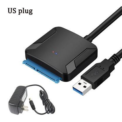 USB 3.0 to SATA Cable SATA III Hard Drive Adapter Converter for 2.5" 3.5" SSD HDD Hard Drive Disk with 12V/2A Power Adapter