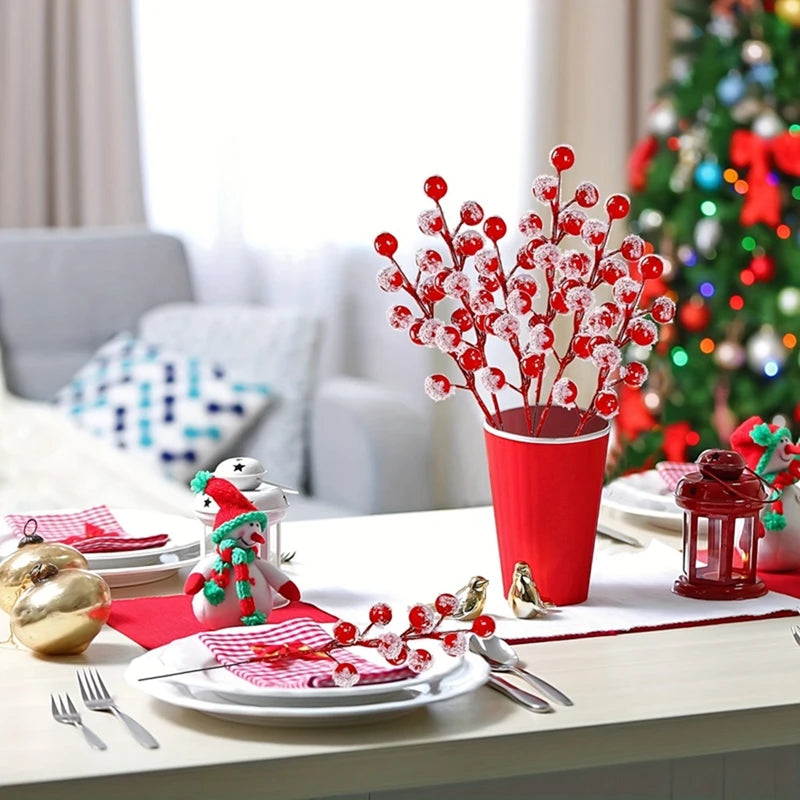 5/10Pcs Chritsmas Decoration Snowflake Red Berry Branche Chritsmas Tree Pendant for Home Decor Xmas New Year 2025 Gift Accessory