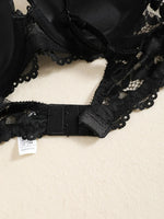 1 Set Elegant Erotic Lace Embroidery Breathable Fabric Lingeries : Push-Up Bra, Low Waist Sheer Panty - Ultimate Valentine's Day