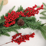 50/1branch Christmas Artificial Berries Stem Red Holly Berry Fake Flowers Plant for Xmas Tree New Year Party Home Decor Ornament