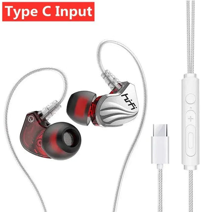 HIFI 6D Surround Bass In-Ear Wired Headphones 3.5mm Type C Earphone Sports Waterproof Gaming Headset Handfree Earbuds with Mic