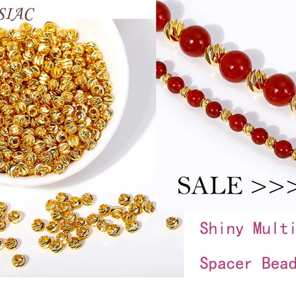 18K Gold Plated Separators For Bead,Spacers Beads For Jewelry Making,Brass Metal Round Beads,DIY Bracelets/Necklace Accessories