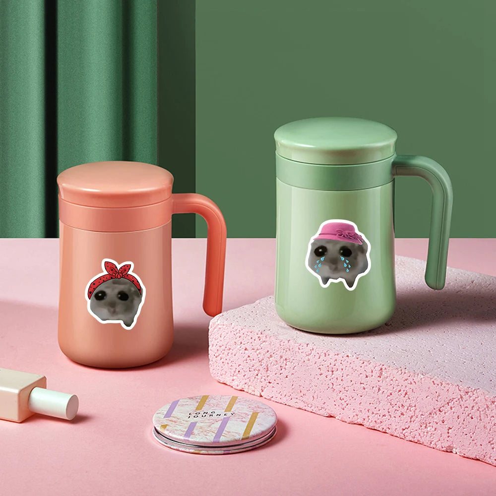 56PCS Sad Hamster Meme Cute Mouse Fun Pattern Sticker Aesthetic Kawaii Decals Cute Cartoon Laptop Luggage Bicycle Diary Stickers