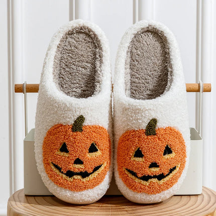 Classics Pumpkin Halloween Women's Slippers Winter Indoor Cartoon Comfort Home Bedroom Soft Causal Flat Plush Shoes for Gift
