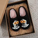 A Pair of Black Halloween Horror Atlantis Clown Pattern Embroidered Plush Home Thick-Soled Comfortable Autumn and Winter Fur Slippers, Dark Punk Stylish Warm Non-Slip Indoor Slippers for Men and Women, a Great Choice for Gift