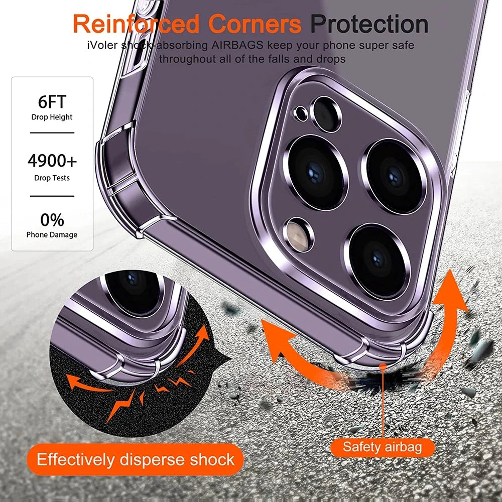 Shockproof Silicone Soft Airbags Case For iPhone SE 2020 2022 15 14 13 12 Mini 11 Pro Xs Max X XR 6 6s 7 8 Plus Clear Back Cover