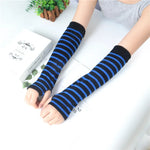 Winter Warm Long Sleeves Gloves for Man Women Fingerless Stripe Hip-Hop Knitted Elbow Mittens Elastic Outdoor Warmer Arm