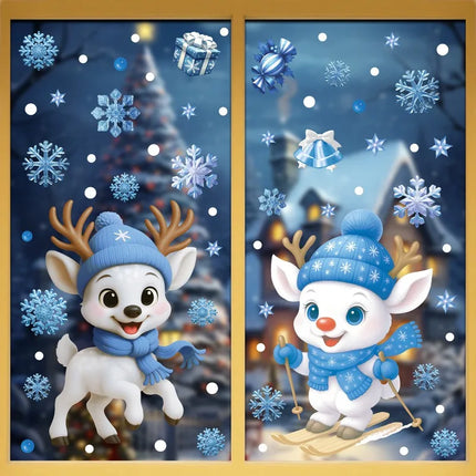 Christmas Window Stickers Winter Snowman Santa Claus Snowflake Elk Static Stickers Glass Ornaments Merry Christmas Decor