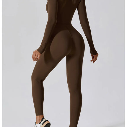 Yoga Boilersuit Long Sleeved Women's Sportswear Gym Zipper Jumpsuits Workout High-intensity Fitness One-piece Skin-tight Garment