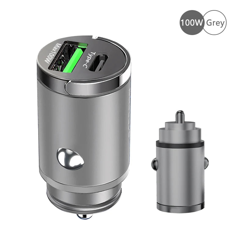 100W USB Car Charger Mini Fast Charging Dual Ports Phone Charger Type C QC3.0 PD Car Chargers for IPhone Xiaomi Huawei Samsung