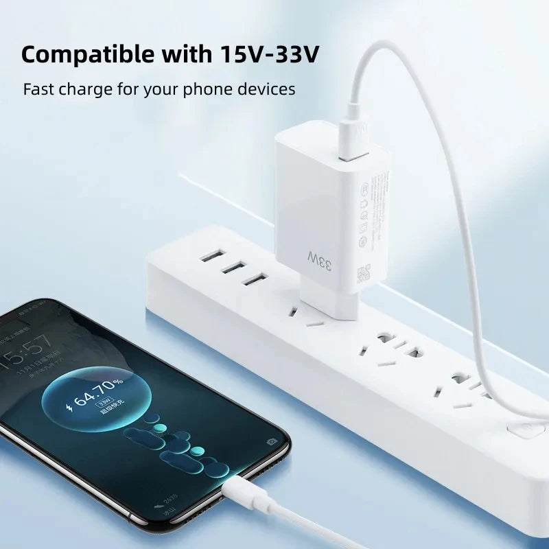 33W USB Charger Quick Charge 3.0 Fast Charging Mobile Power Adapter For Xiaomi Huawei Samsung Phone Charger with 6A Cable Charge
