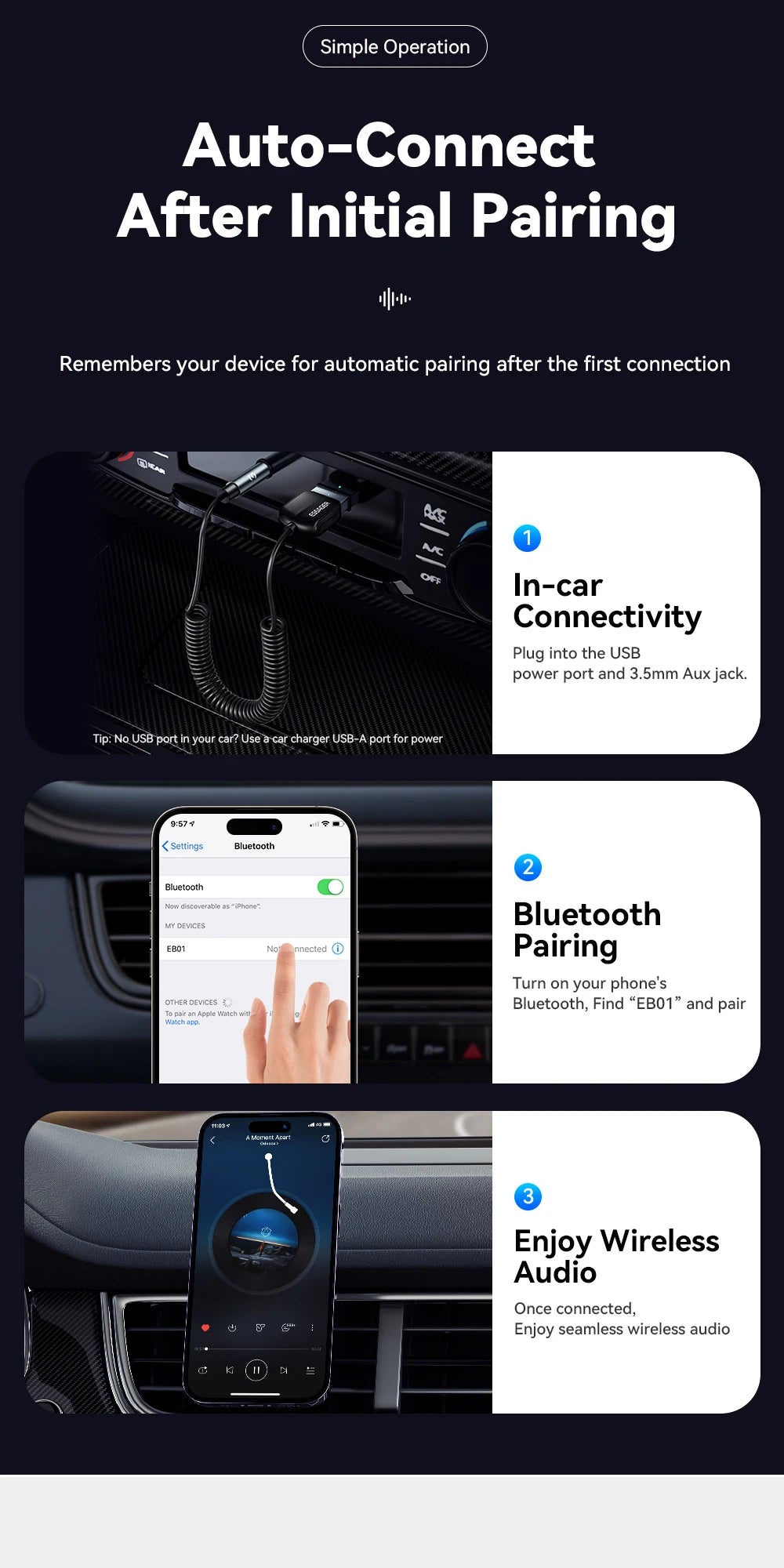 Essager USB Bluetooth 5.0 Receiver Aux Bluetooth Adapter For Car 3.5mm Jack Speaker Auto Handfree Car Audio Music Transmitter