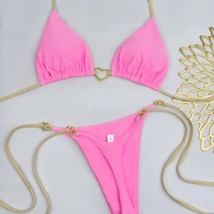 New Solid Color White Bikini Women suit Low Waist Lace-up Fashionable Swimsuit Two-piece Set