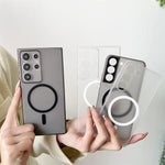 Matte Transparent Ultrathin Magnetic Phone Case for Samsung Galaxy S24 S25 Ultra S22 S23 Plus S24 Ultra Lens Protection PC Cover