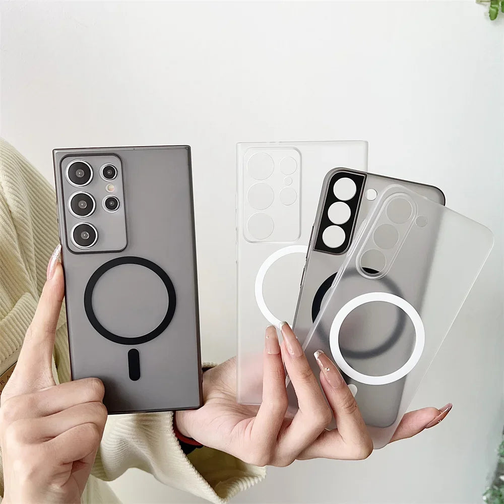 Matte Transparent Ultrathin Magnetic Phone Case for Samsung Galaxy S24 S25 Ultra S22 S23 Plus S24 Ultra Lens Protection PC Cover