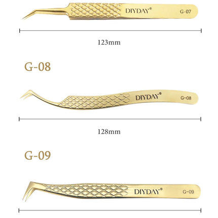 DIYDAY Anti-slip Eyelash Extension Tweezers Stainless Steel Fiber Tip Lashes Precision Tweezer for Makeup Tools