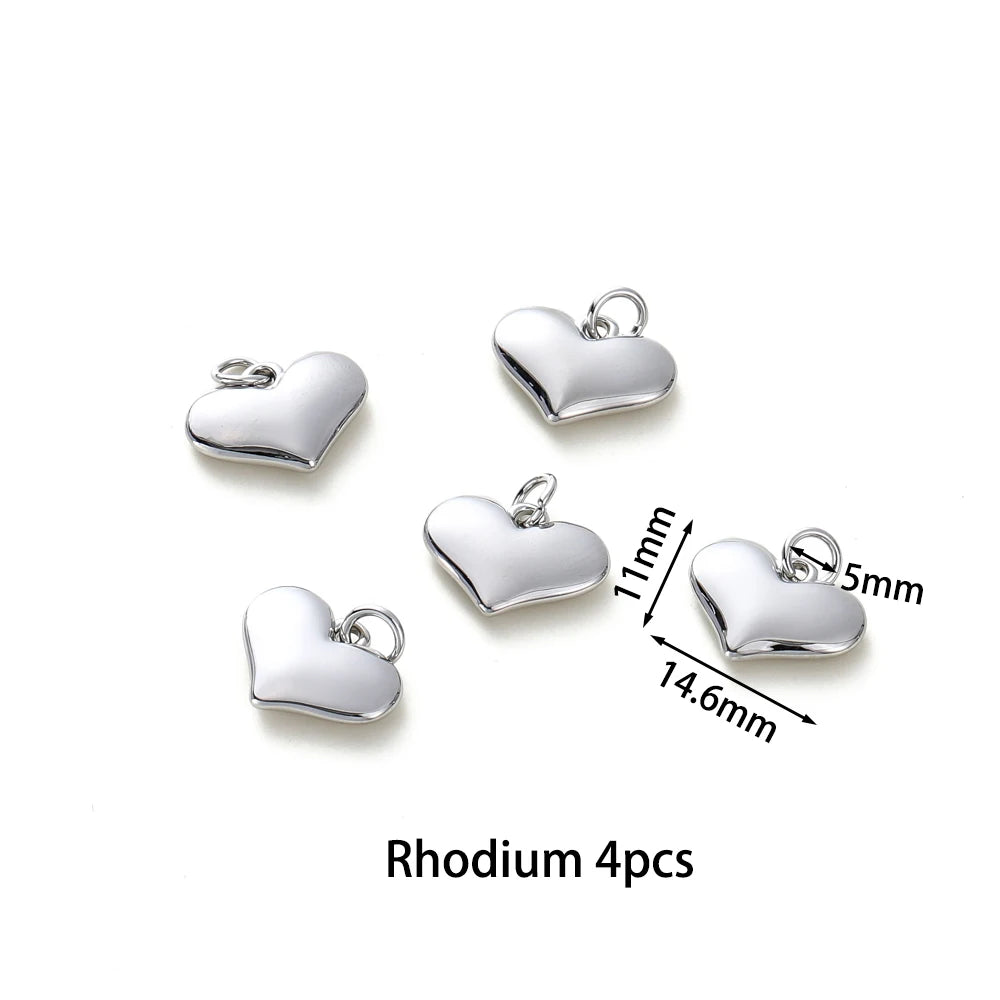 4pcs/lot 14K 18K Gold Plated Heart Charm with Jump Ring Necklace Making Supplies Solid Love Pendant For DIY Jewelry Accessories