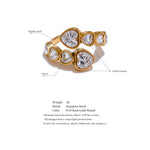 Yhpup Delicate Cubic Zirconia Heart Stainless Steel Gold Color Adjustable Fashion Open Ring High Quality Chic Charm Jewelry