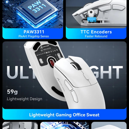 Attack Shark R1 Wireless Mouse Bluetooth Gaming Mouse PAW3311 Sensor,1000Hz Return-rate,Tri-mode,Ergonomic,Rechargeable