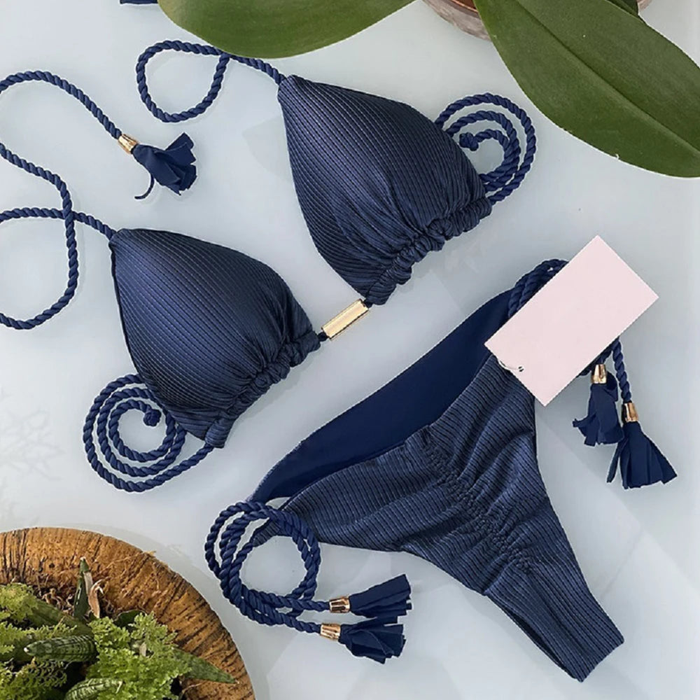 Adjustable Bandage Bikini Set 2023 Swimwear Swimsuit Woman Sexy Bathing Suits Solid Bikinis Triangle Female Summer Beachwear