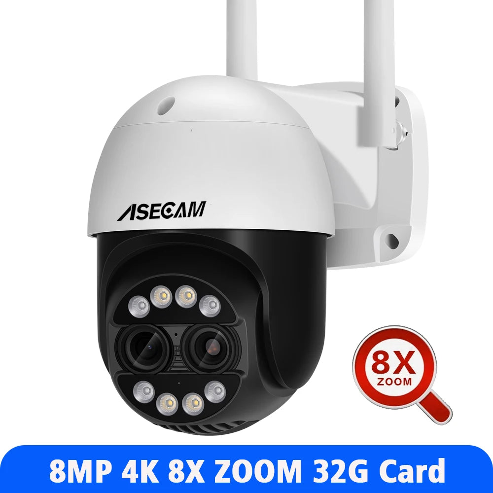 8MP Dual Lens 2.8mm -12mm 8X Zoom 4K PTZ WiFi IP Camera Outdoor AI Human Tracking CCTV Audio Home Security Surveillance Camera