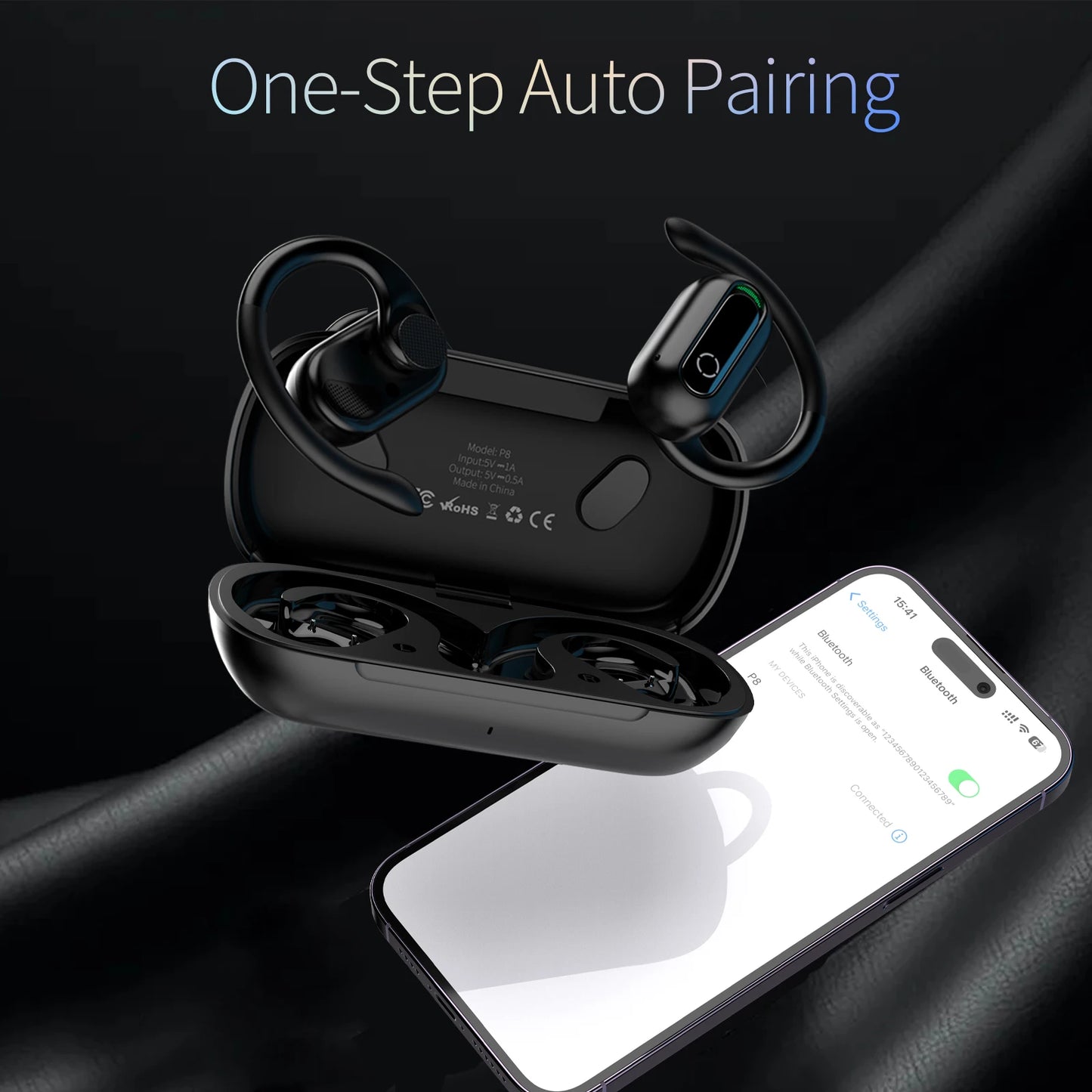 XINSRE Open Ear Headphones Bluetooth 5.3 Wireless Earbuds, True Wireless Over-Ear Headset with Adjustable Earhooks,55H Playtime