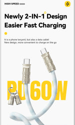 Essager 60W Type C To Type C Fast Charging Cable  For iPhone 16 Xiaomi Huawei  Lanyard  Halter Neck Wrist Multifunctional Cable