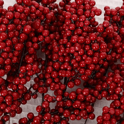 50/1branch Christmas Artificial Berries Stem Red Holly Berry Fake Flowers Plant for Xmas Tree New Year Party Home Decor Ornament