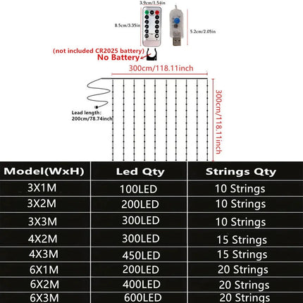 USB Curtain String Lights 8 Modes Fairy Light Christmas Halloween Garland Holiday Led Light Wedding Party Home Bedroom Decor