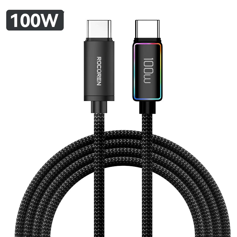 Rocoren 100W USB C to Type C Fast Charging Charger Cable 5A USB-C Cord PD 3.1 High Power Quick Charging For MacBook iPad iPhone