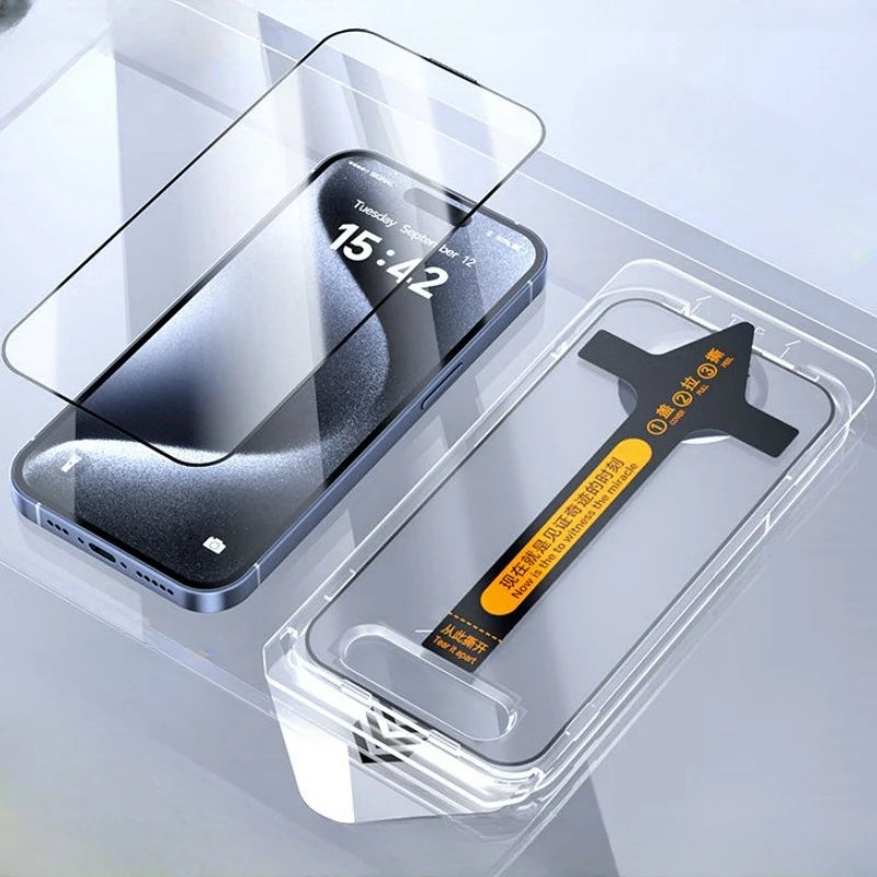 2Pcs Tempered Glass Easy install For iPhone 15 Pro Max 14Pro Full Cover Screen Protector Dust Free Installation For iPhone 15Pro