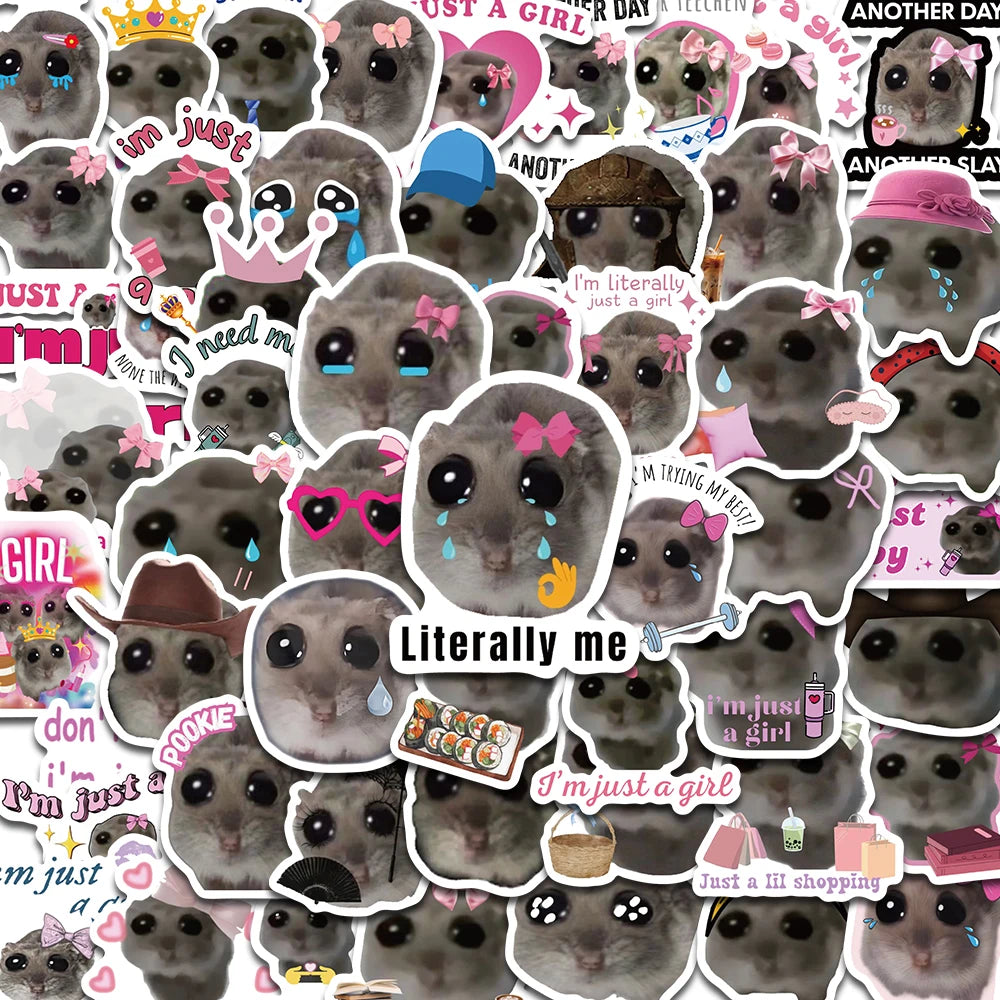 56PCS Sad Hamster Meme Cute Mouse Fun Pattern Sticker Aesthetic Kawaii Decals Cute Cartoon Laptop Luggage Bicycle Diary Stickers
