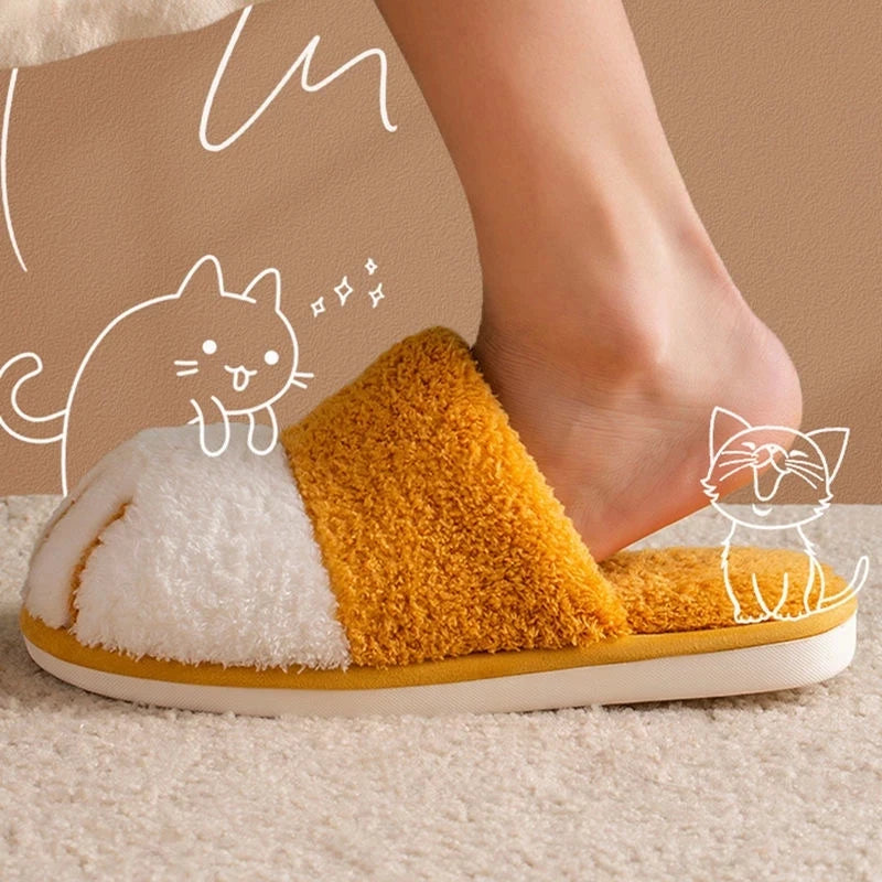 BEVERGREEN Winter Cute Cat Paw Designer House Women Fur Slippers Floor Mute Bedroom Lovers Warm Plush Shoes Indoor Fluffy Slides