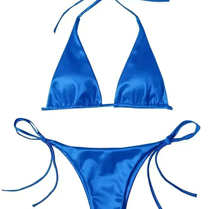 Halter Brazilian Metallic Satin Bikini Women Swimwear Female Swimsuit Two-pieces Bikini Set High Cut Bathing Suit Swim Beachwear