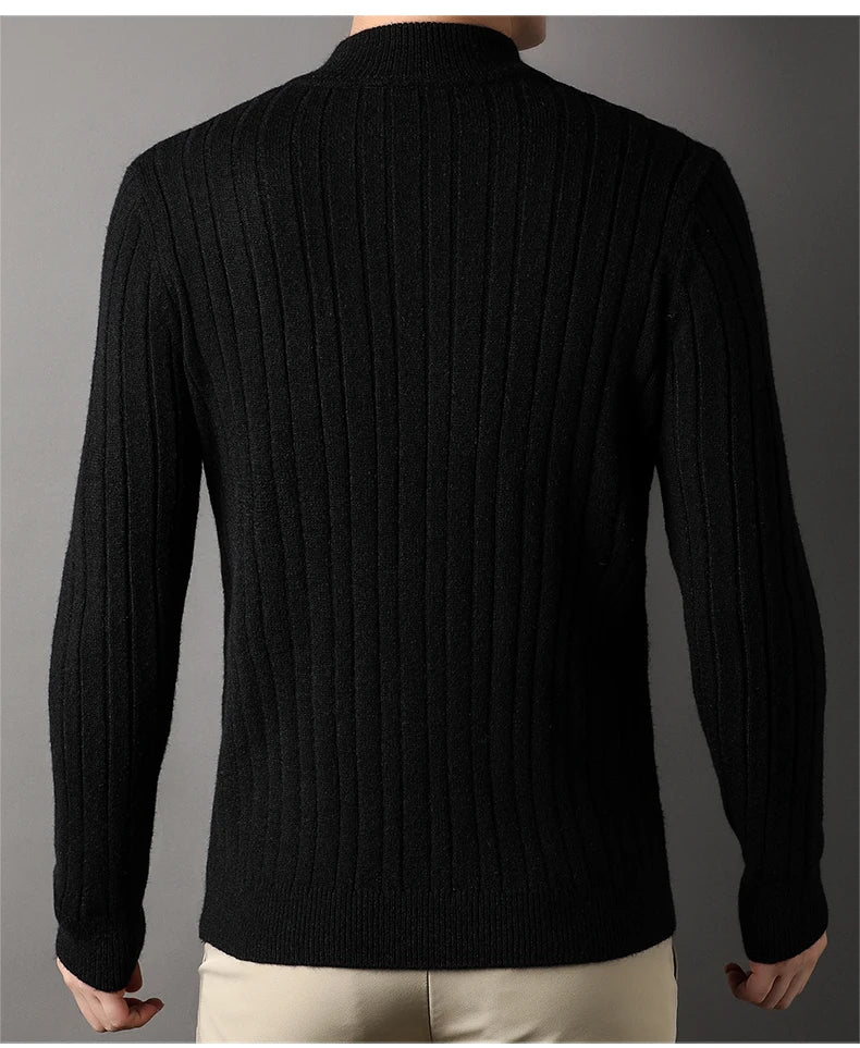 2023 Winter Men's Quarter Zip Sweater Slim Fit Casual Knitted Turtleneck Pullover Mock Neck Polo Sweater