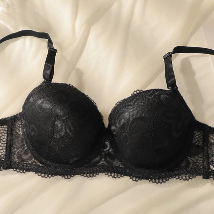 Transparent Floral Two Pieces Clothing Underwire Push Up Lingeries For Woman A2123