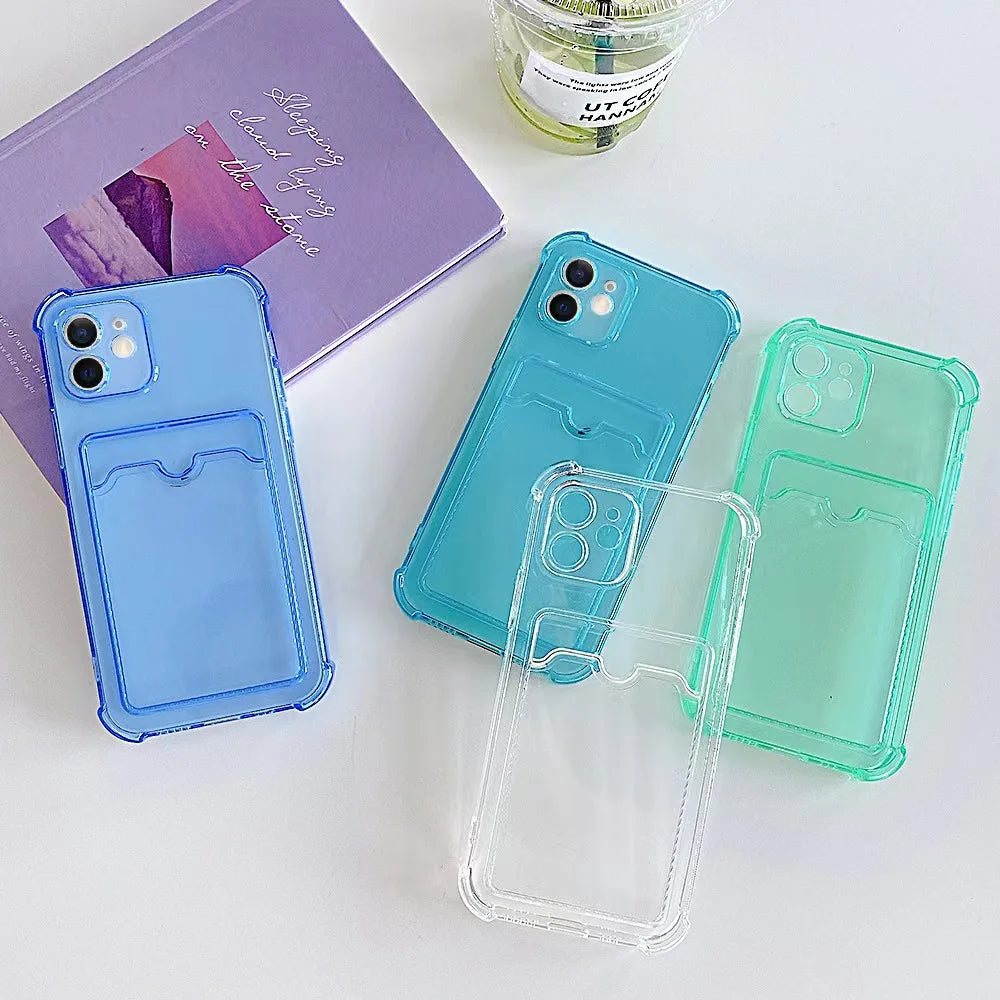 Luxury Card Bag Wallet Clear Protective Case For iphone 11 12 13 14 15 Pro X XR XS Max 7 8 SE Shockproof Transparent Cover Cases