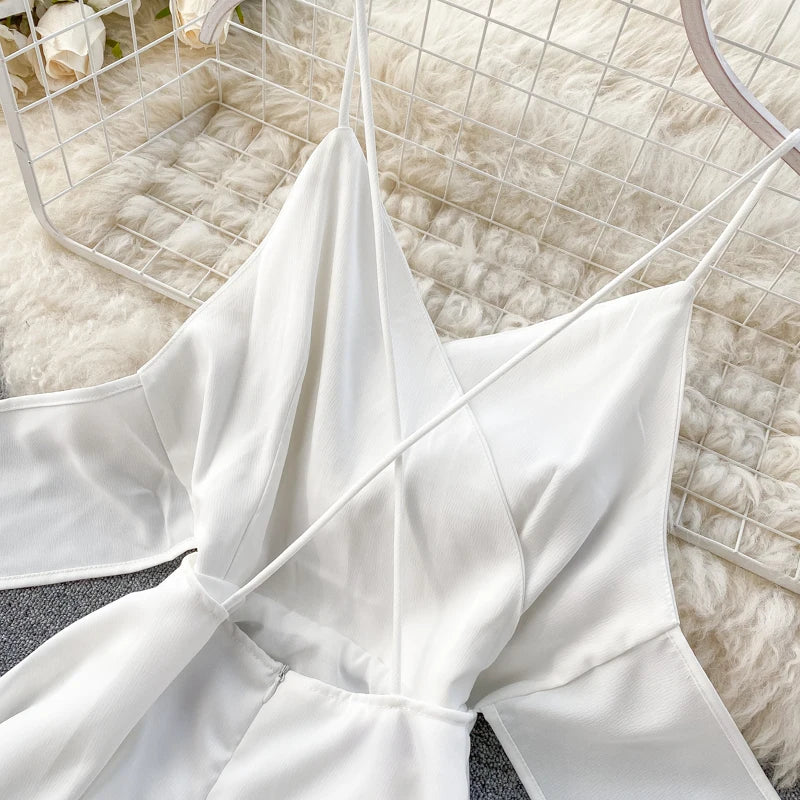 Women Sexy Beach Long Dress Summer V-neck Elegant White Evening Party Dressesladies Backless Bandage Satin Dress Vestidos