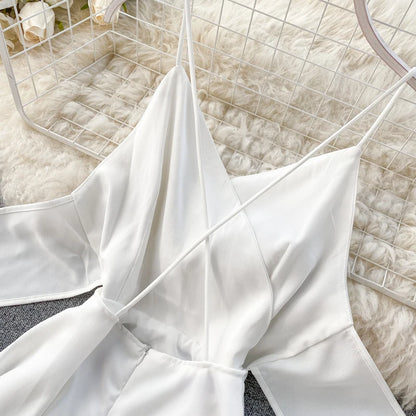 Women Sexy Beach Long Dress Summer V-neck Elegant White Evening Party Dressesladies Backless Bandage Satin Dress Vestidos