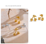 Yhpup 316L Stainless Steel Metal Chic Cherry Golden Stud Earrings Water Resistant Charm Fashion Jewelry 18K PVD Plated Wholesale