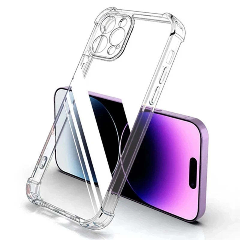 Shockproof Silicone Clear Phone Case for iPhone 13 11 14 Pro Max 12 Mini Lens Protection Back Case for IPhone 15 16 PRO XS MAX X