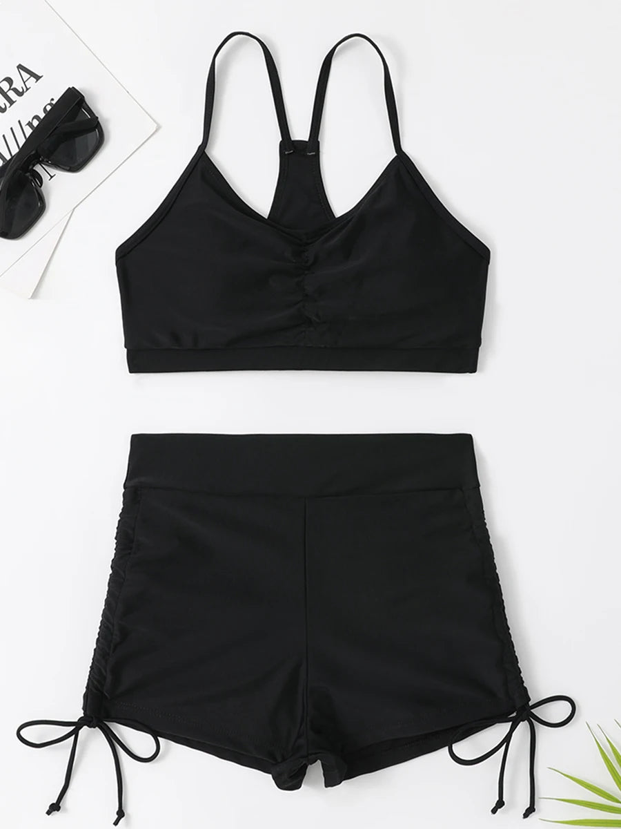 Drawstring Front Shorts Bikinis 2025 High Waist Swimsuit Women Swimwear Female Bathers Bathing Swimming Swim Suit Beachwear