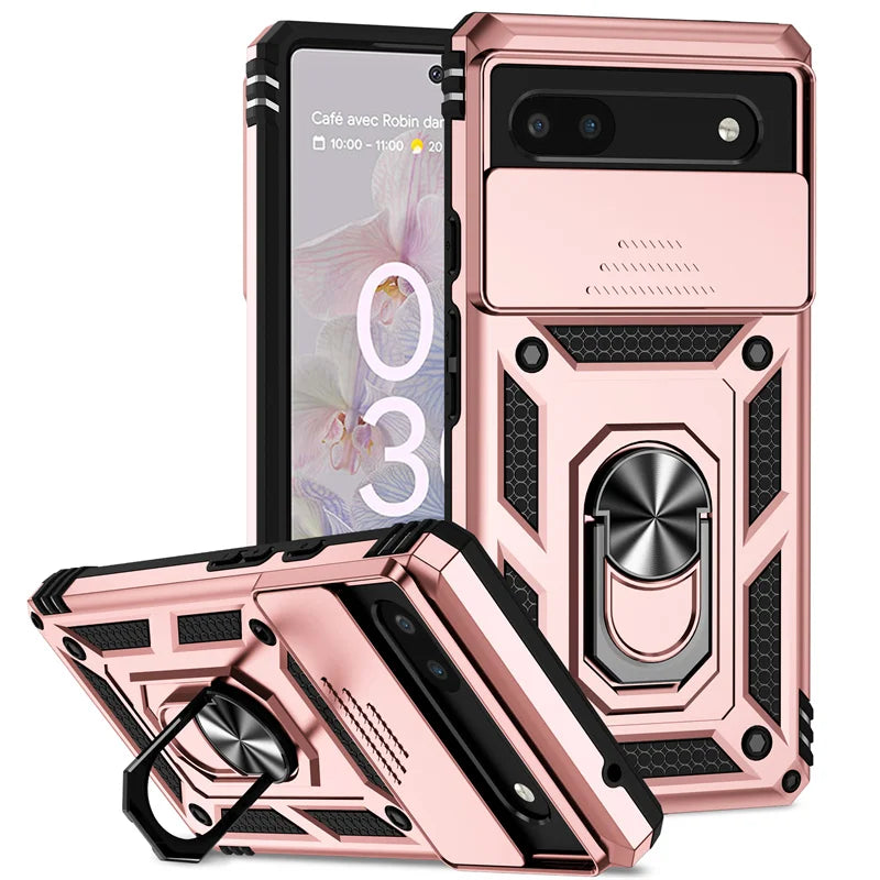 Slide Camera Protect Cover For Google Pixel 6 7 8 Pro Pixel8 Magnetic RIng Holder Shockproof Armor Phone Case For Pixel 6A 7A 8A
