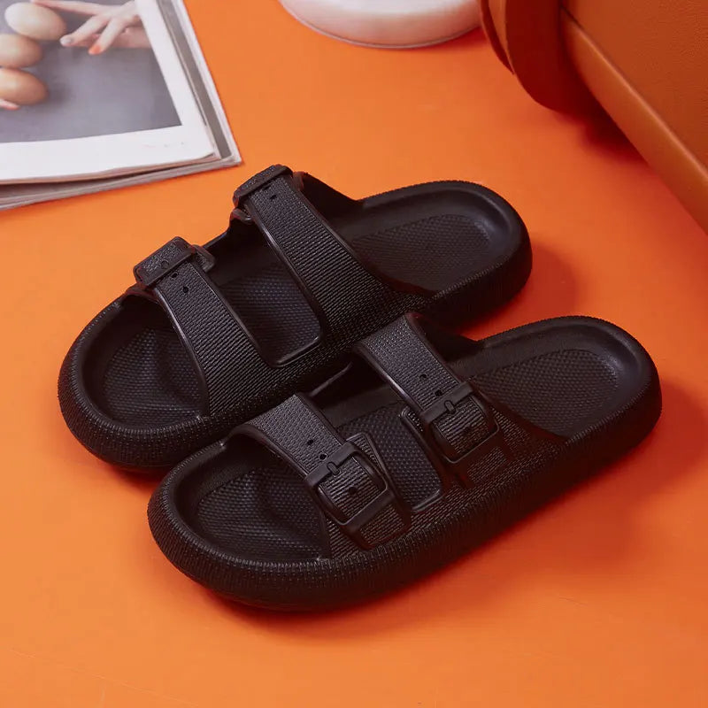 Fashion Buckle Thick Platform Slippers Women Home Soft Sole eva Cloud Slides Sandals Woman 2023 Summer Non Slip Beach Flip Flops