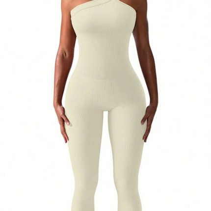 Women Yoga Jumpsuits Workout Ribbed One Shoulder One Piece Sport Jumpsuits